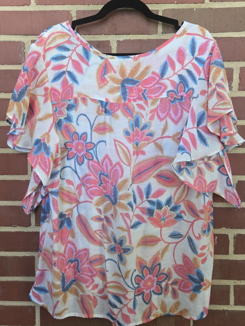 Counterparts XL Floral Flutter Sleeve Blouse Boho Cottagecore Lightweight Rayon - Picture 4 of 5